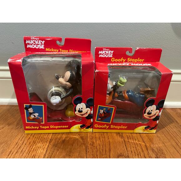 Mickey and Goofy Desk set Tape Dispenser and Stapler - Picture 1 of 6